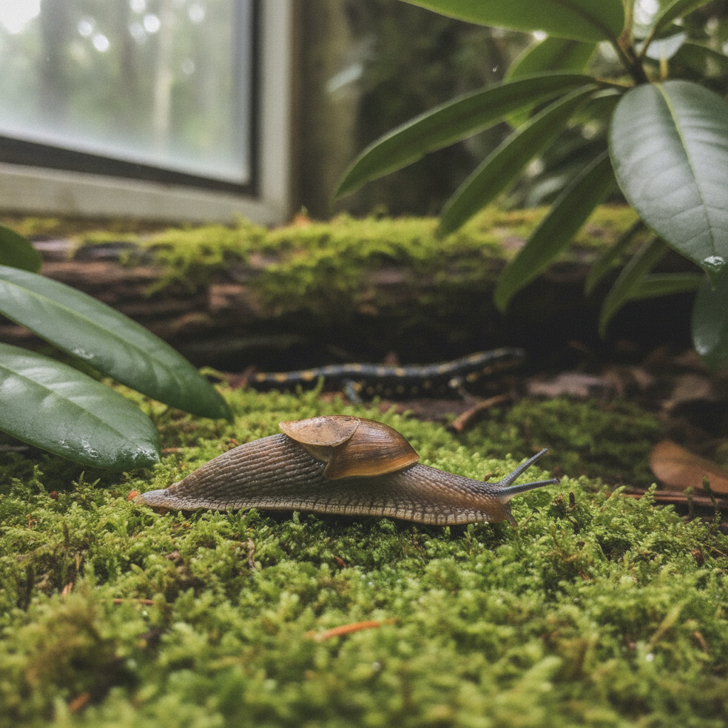 Roundback slug snail AI-generated photoreal reference