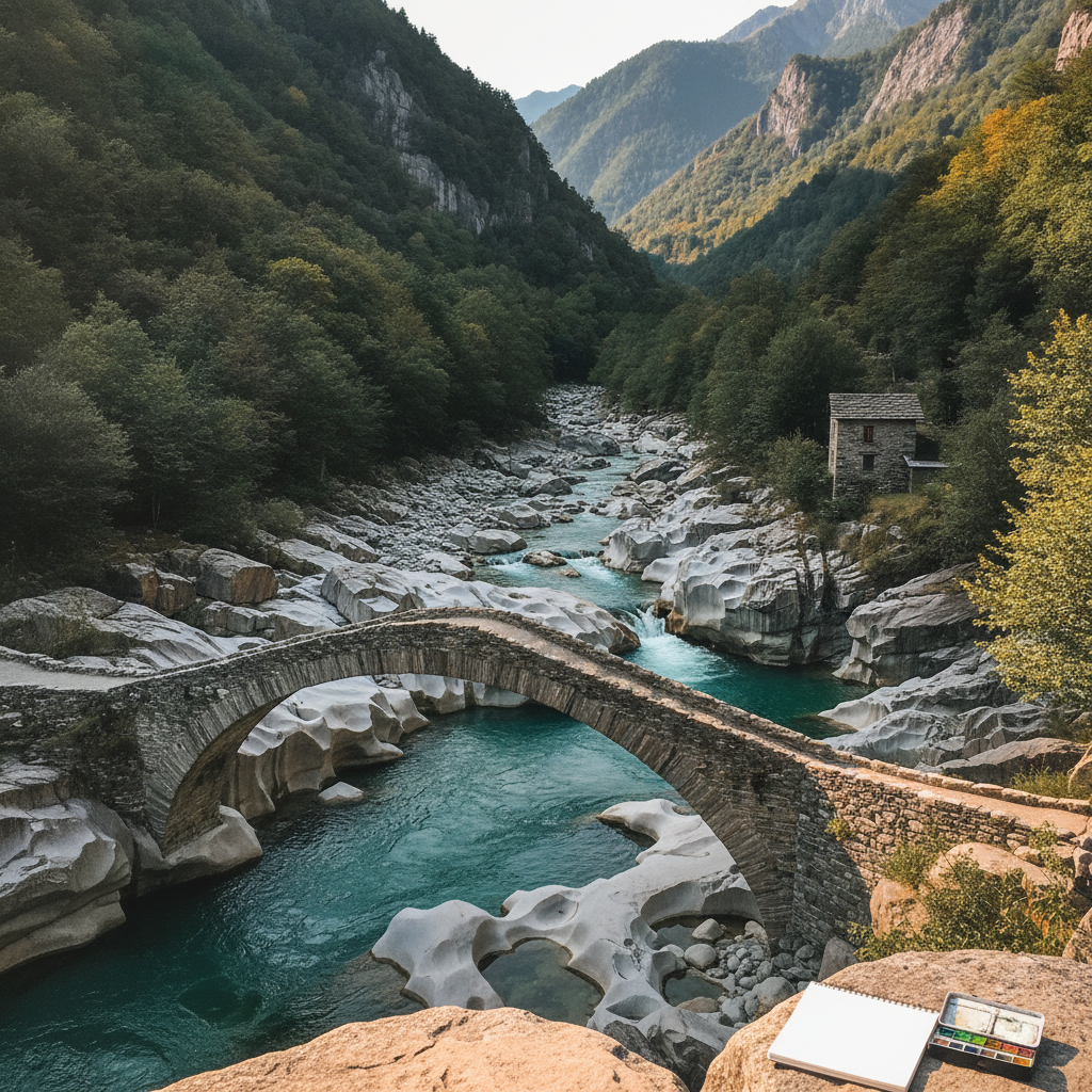 Val Verzasca, Ticino, Switzerland AI-generated photoreal reference