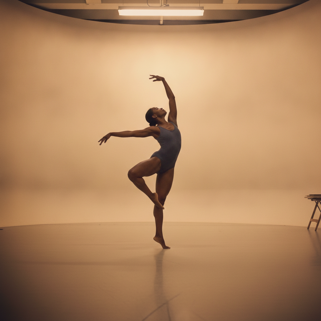 Attitude derriere, mid-career soloist AI-generated photoreal reference