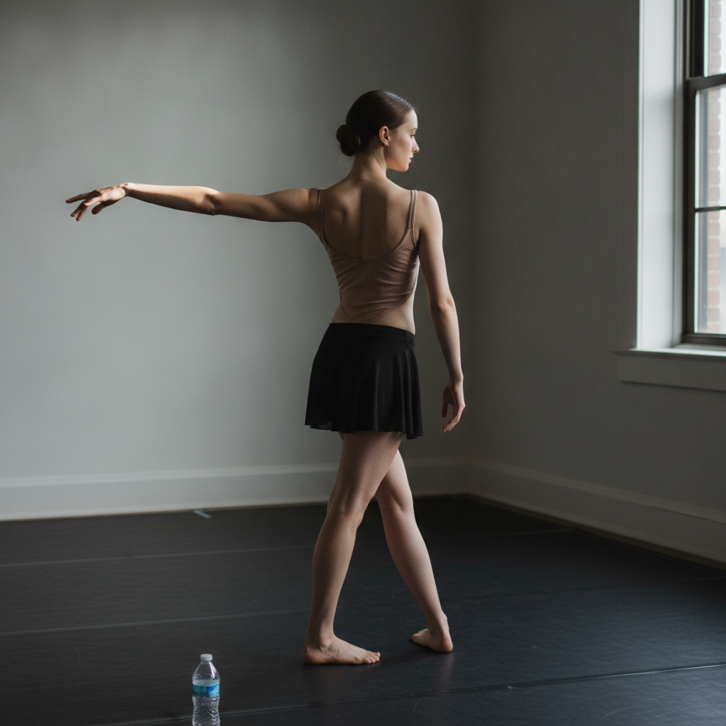 Young dancer with one arm extended AI-generated photoreal reference