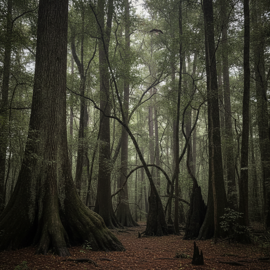 Congaree old-growth bottomland, South Carolina AI-generated photoreal reference