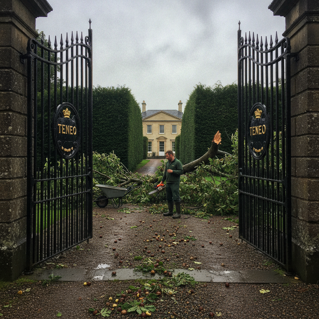 Devon House, Autumn Storm Aftermath AI-generated photoreal reference