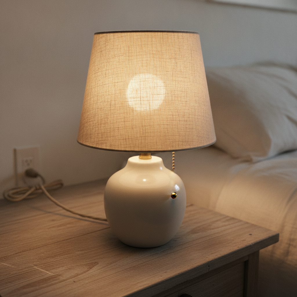 Bedside Lamp, Linen Shade AI-generated photoreal reference