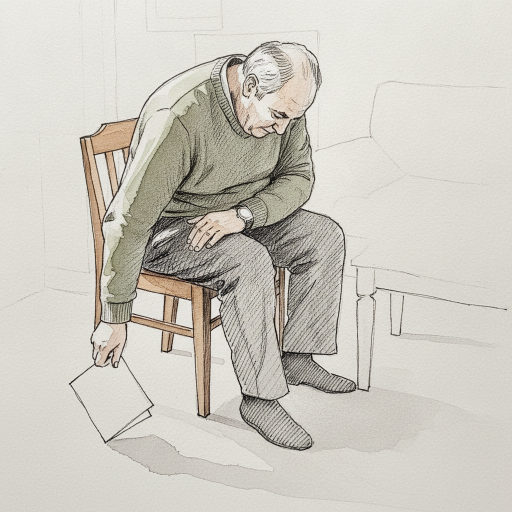 Seated chair lean with cross-body reach to floor example 1