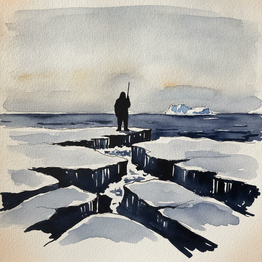 Inuit hunter silhouette at floe edge example 2
