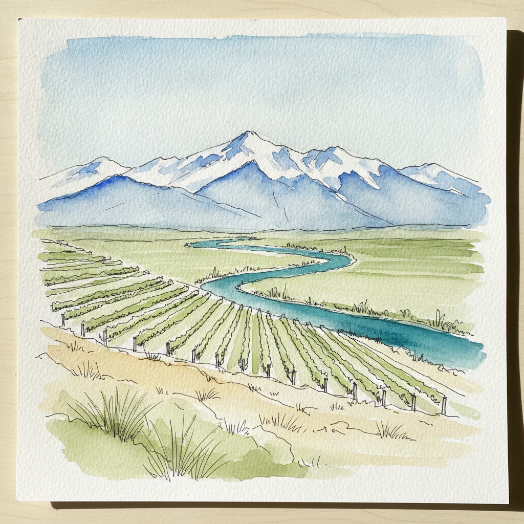 Central Otago Pinot with Pisa Range snow, New Zealand example 2
