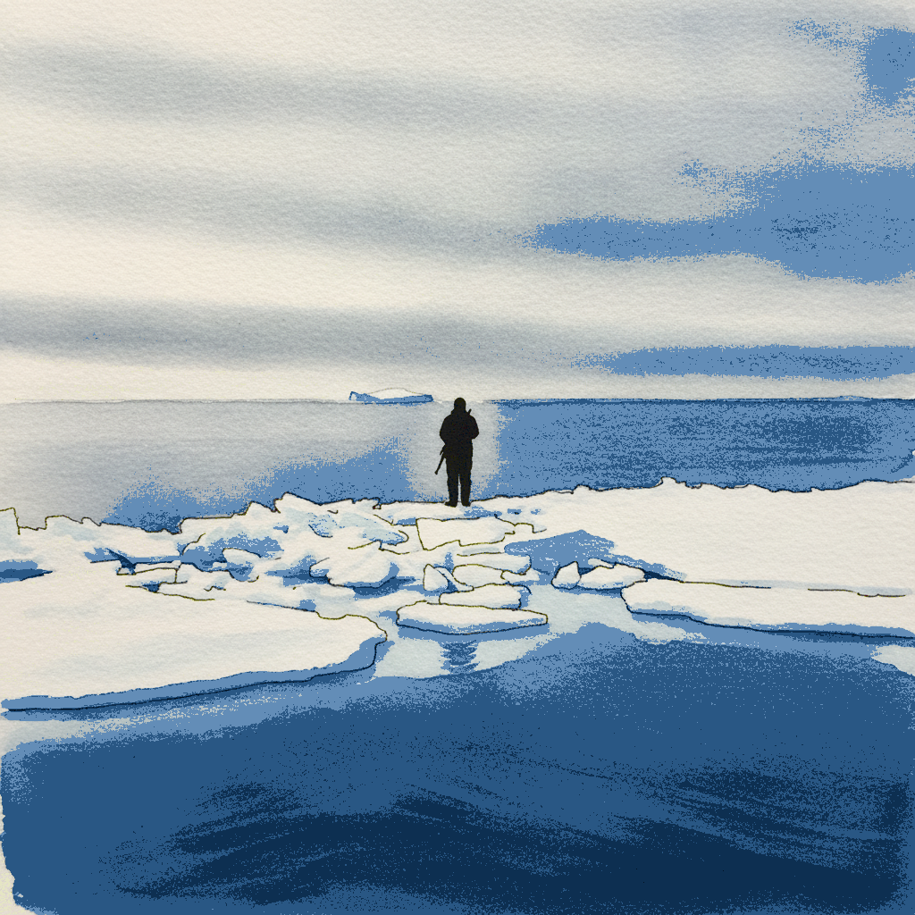 Inuit hunter silhouette at floe edge example 3