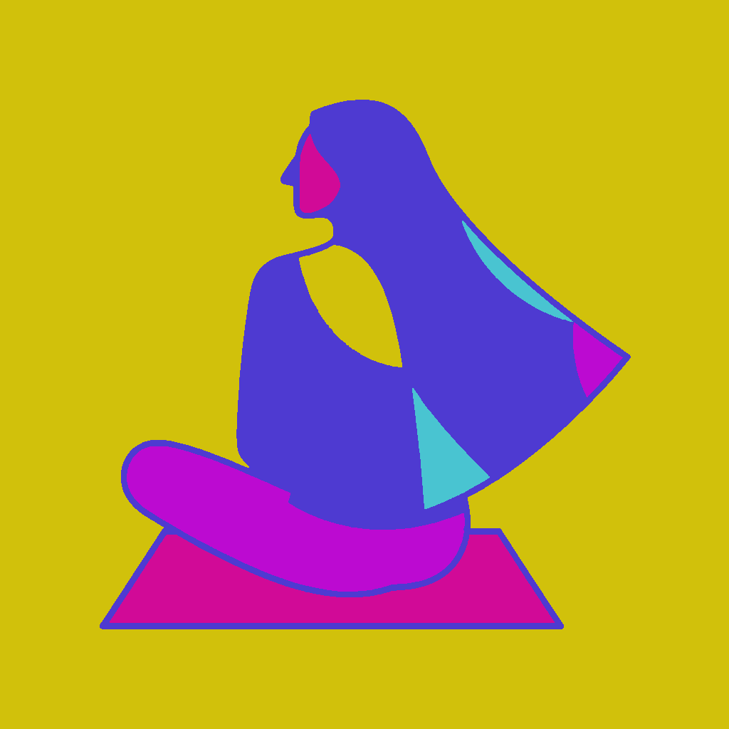 Persian woman 40s cross-legged, long hair down example 3