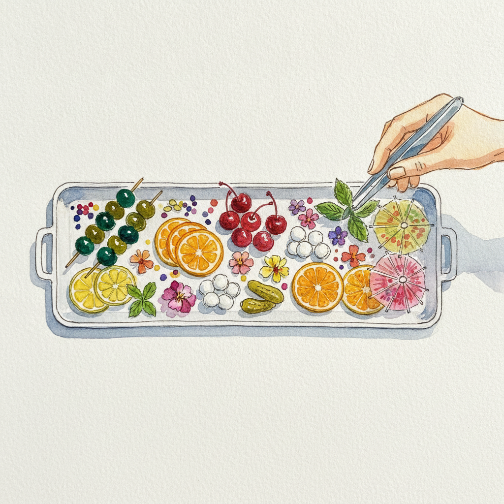 Cocktail garnishes on tray example 3