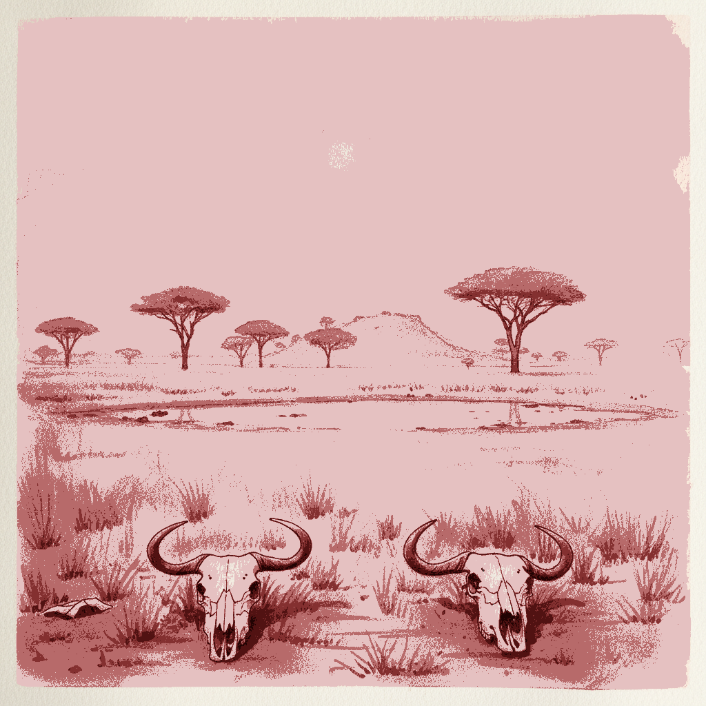Dust-hazy afternoon Serengeti, central plains — heat shimmer panorama example 3