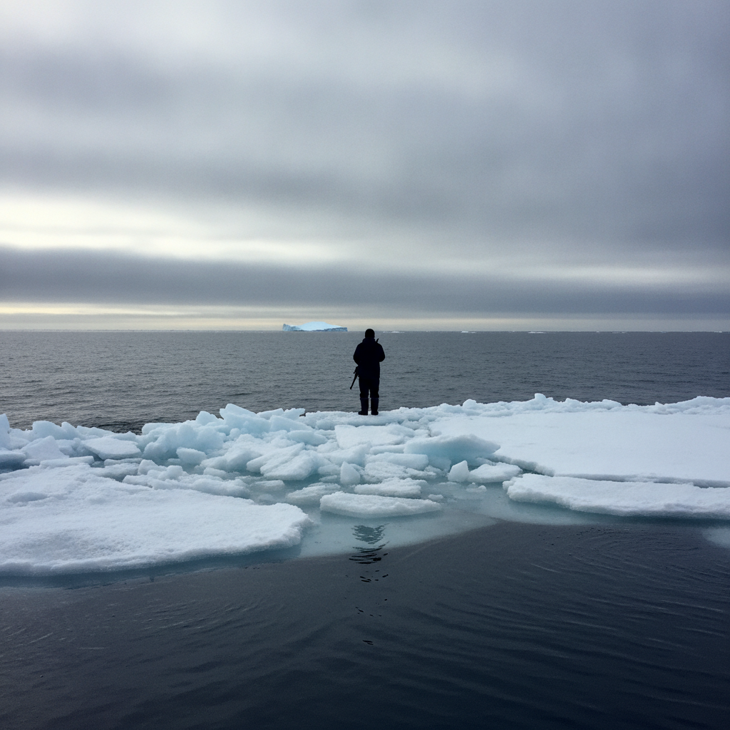 Inuit hunter silhouette at floe edge AI-generated photoreal reference