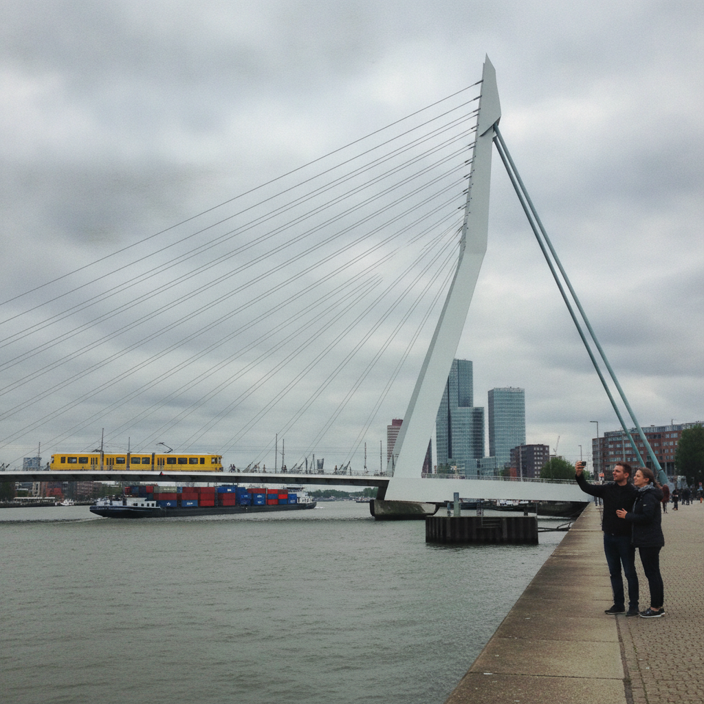 Erasmus Bridge, Rotterdam, Netherlands AI-generated photoreal reference