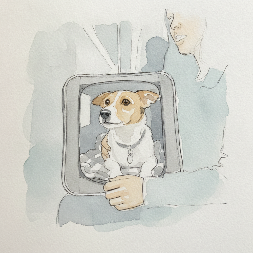 Dog in subway carrier example 1