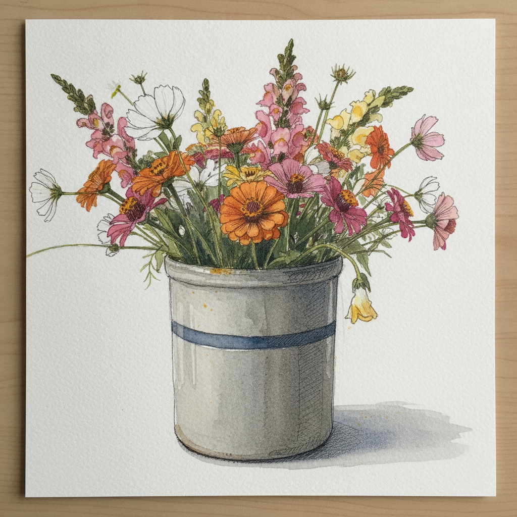 Stoneware crock, tumbling garden example 1