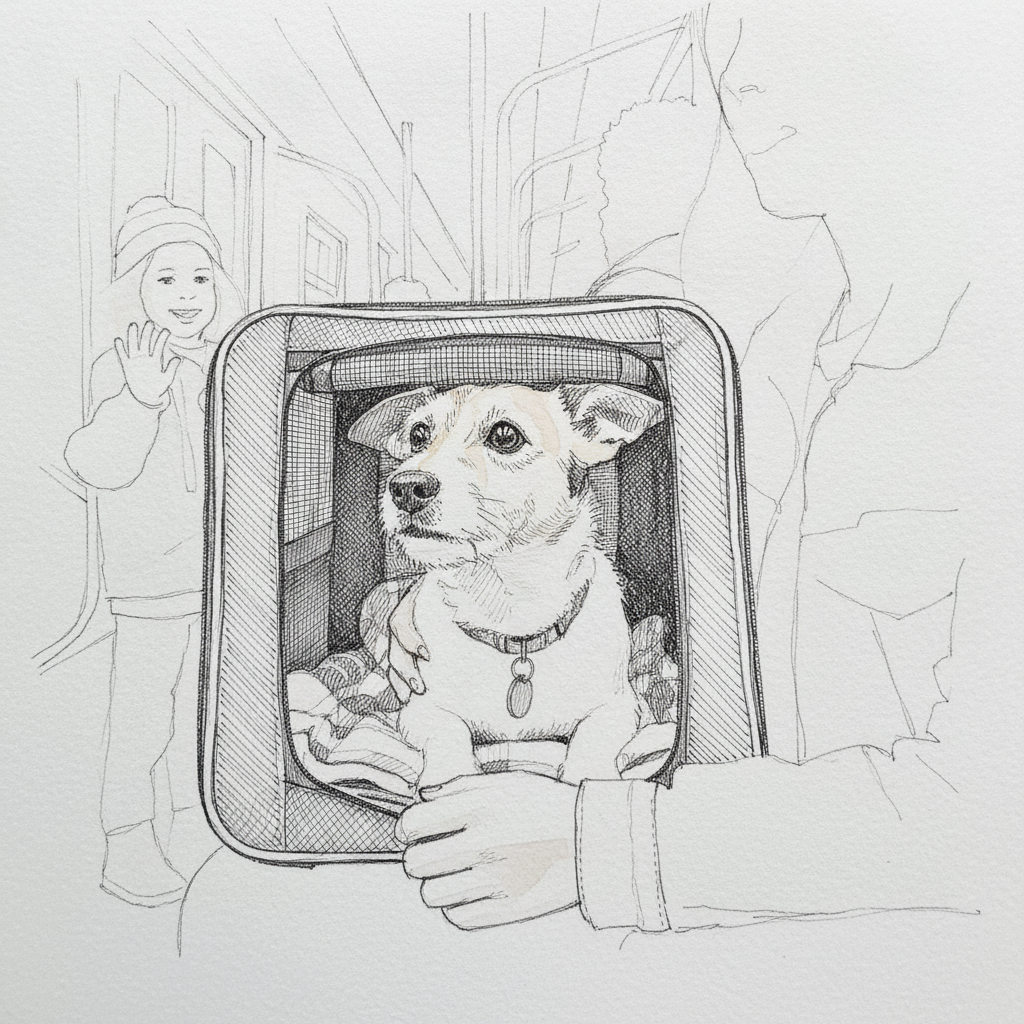Dog in subway carrier example 2