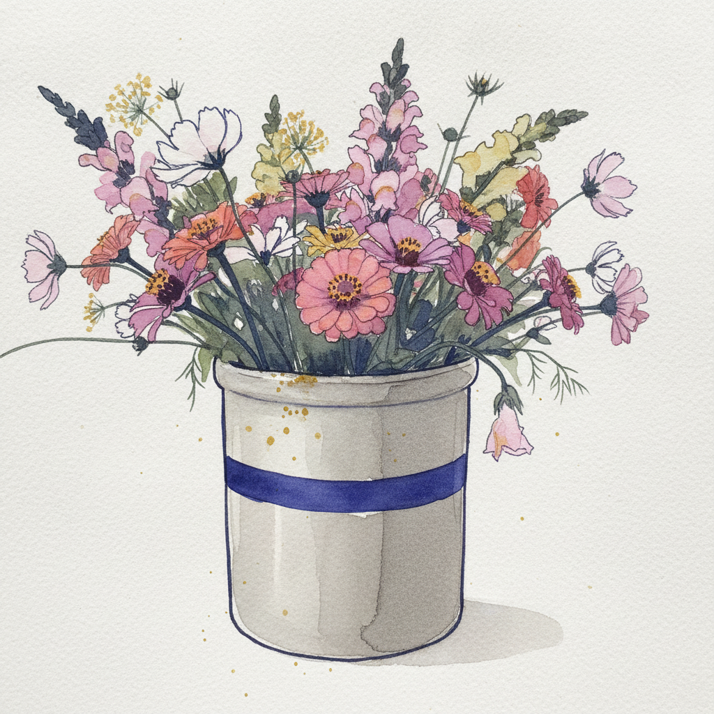 Stoneware crock, tumbling garden example 2