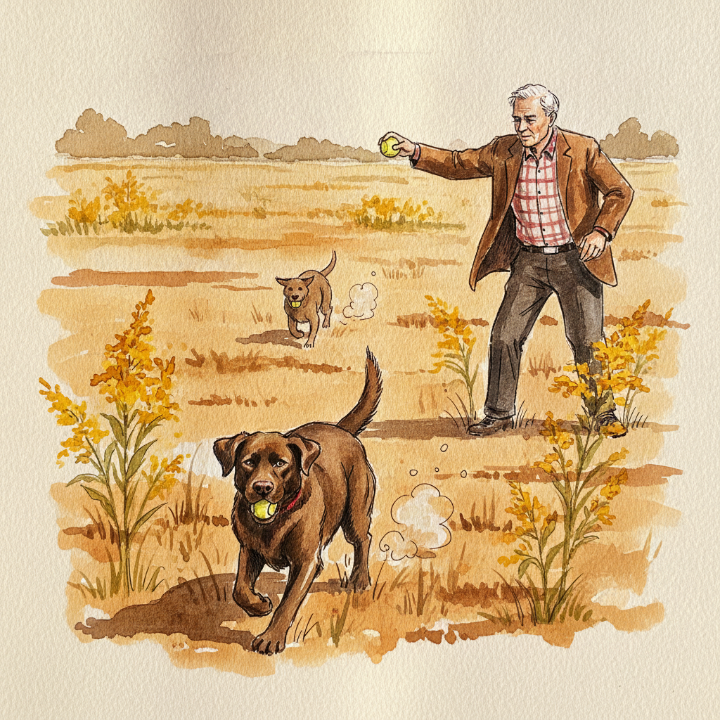 Person throwing ball for dog example 2
