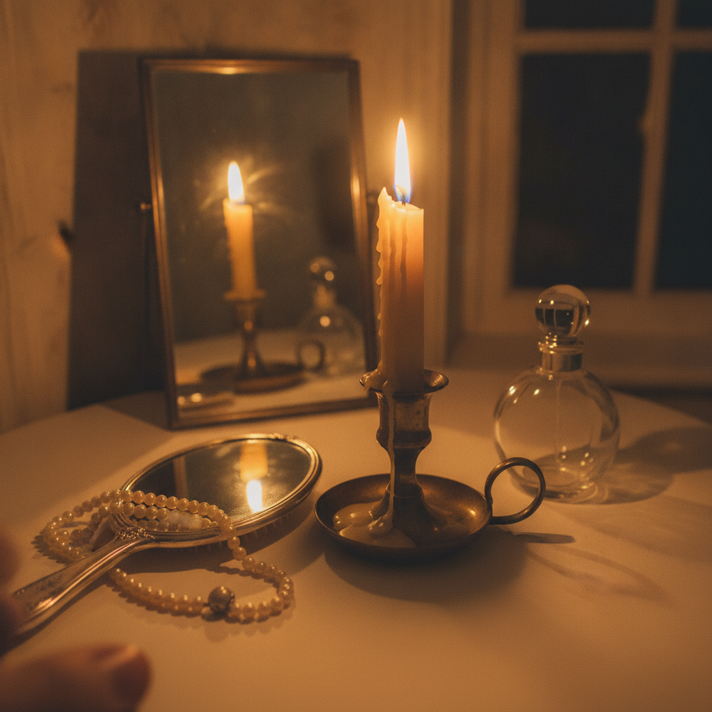 Candlelit dressing table AI-generated photoreal reference