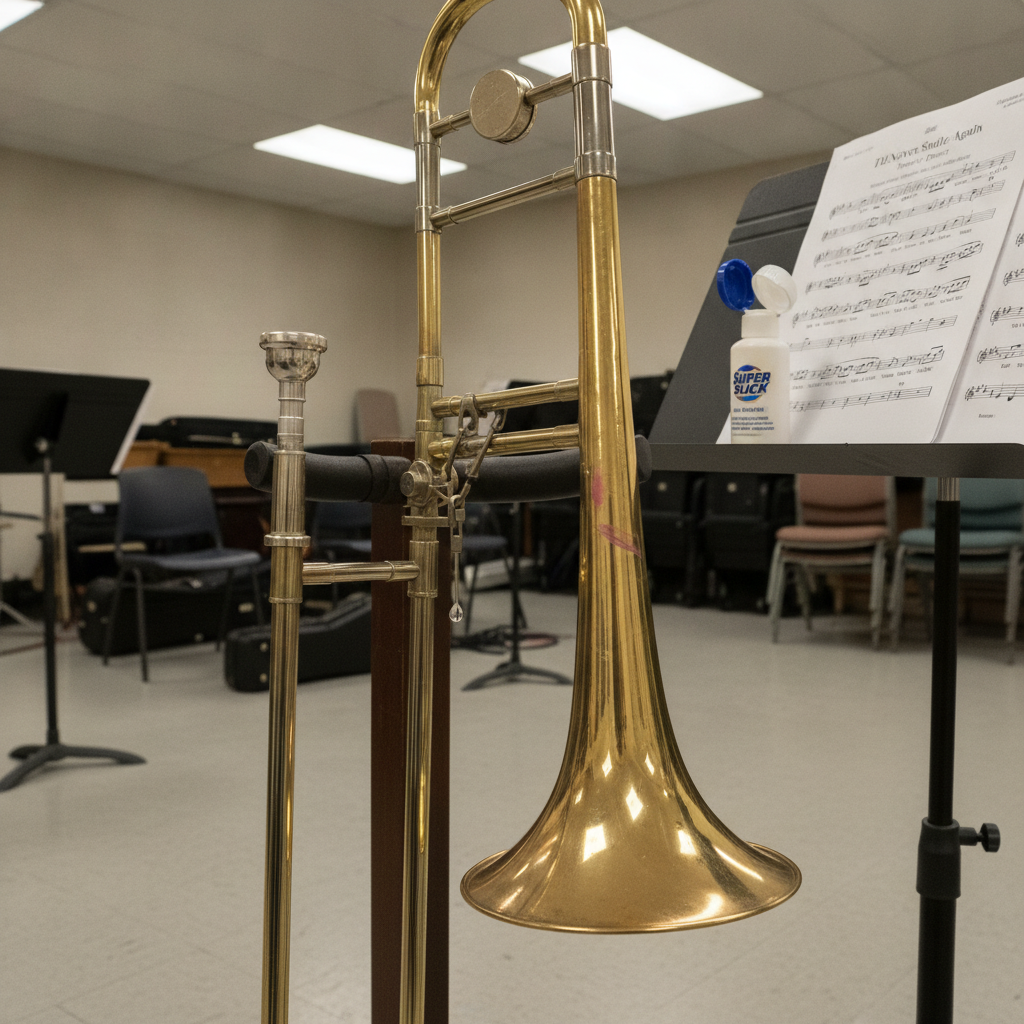 Trombone with slide extended AI-generated photoreal reference