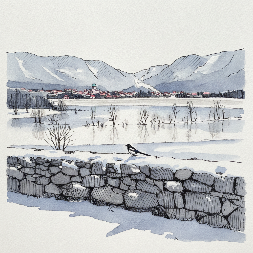 Cetinje polje basin in winter, Montenegro example 1