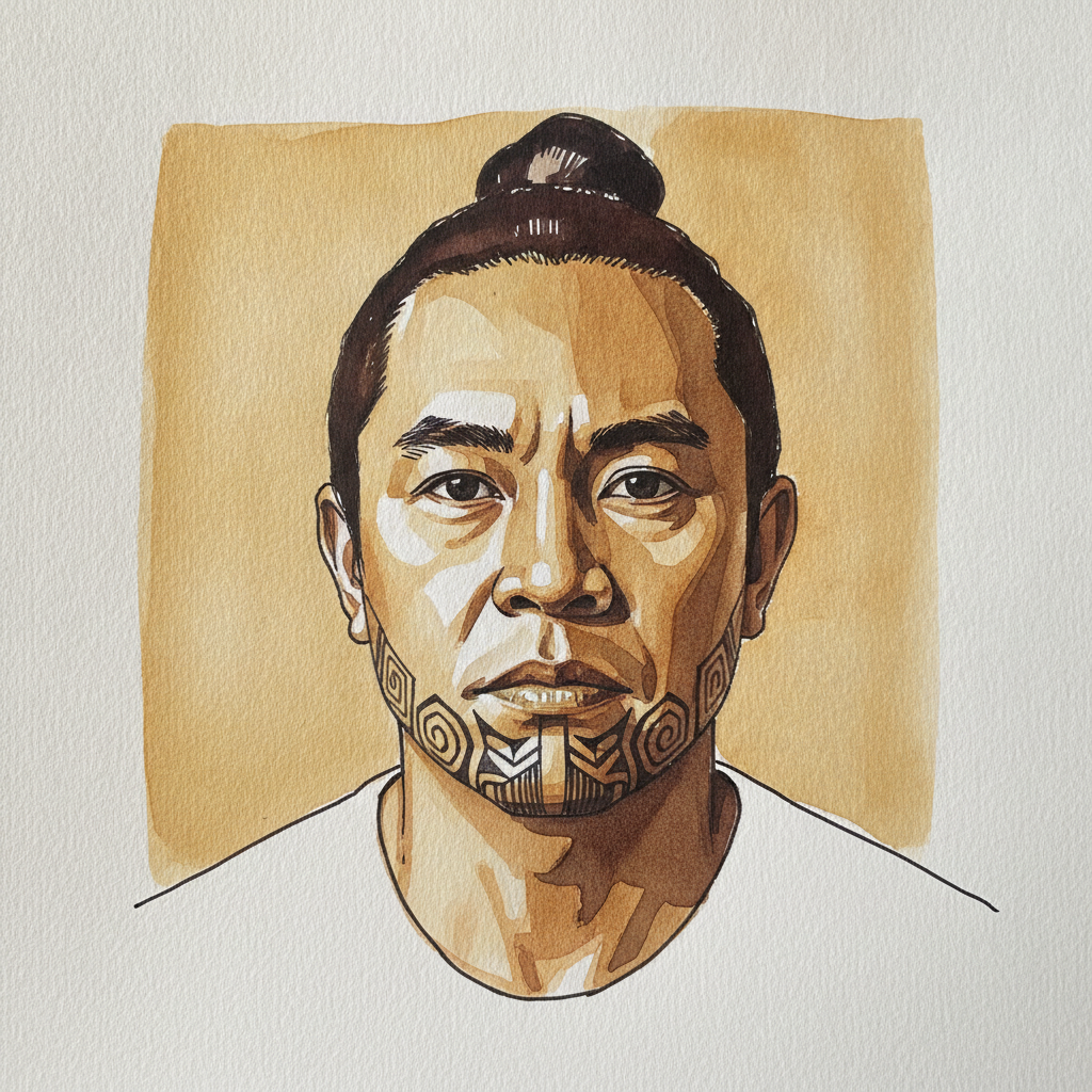 Maori Man with Moko Kauae Beginnings example 1