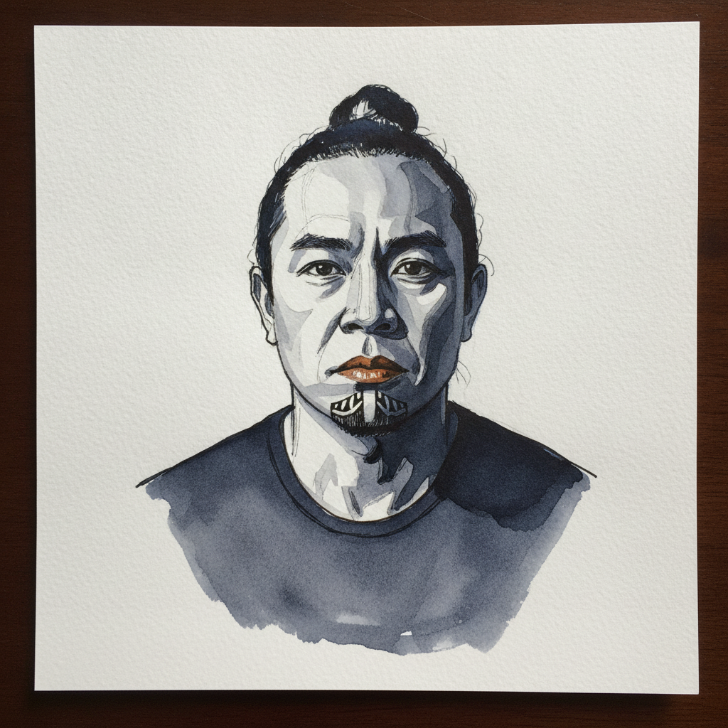 Maori Man with Moko Kauae Beginnings example 2