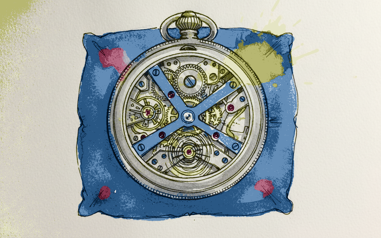 Skeleton pocket watch back open example 3