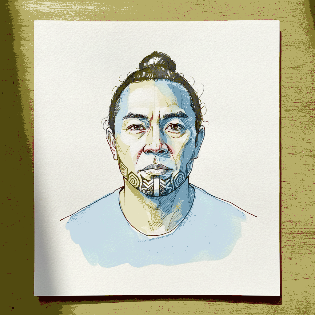 Maori Man with Moko Kauae Beginnings example 3