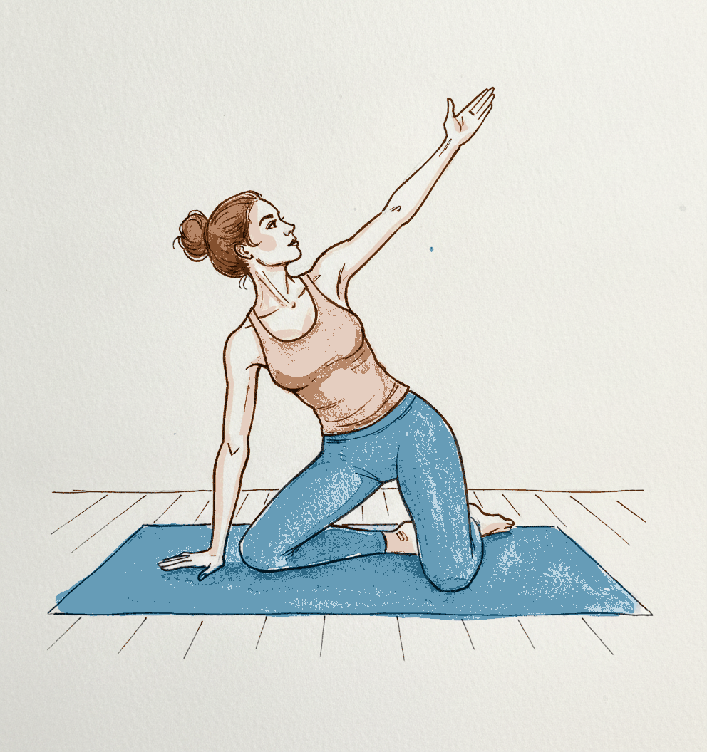 Kneeling cat-cow with rotation example 3