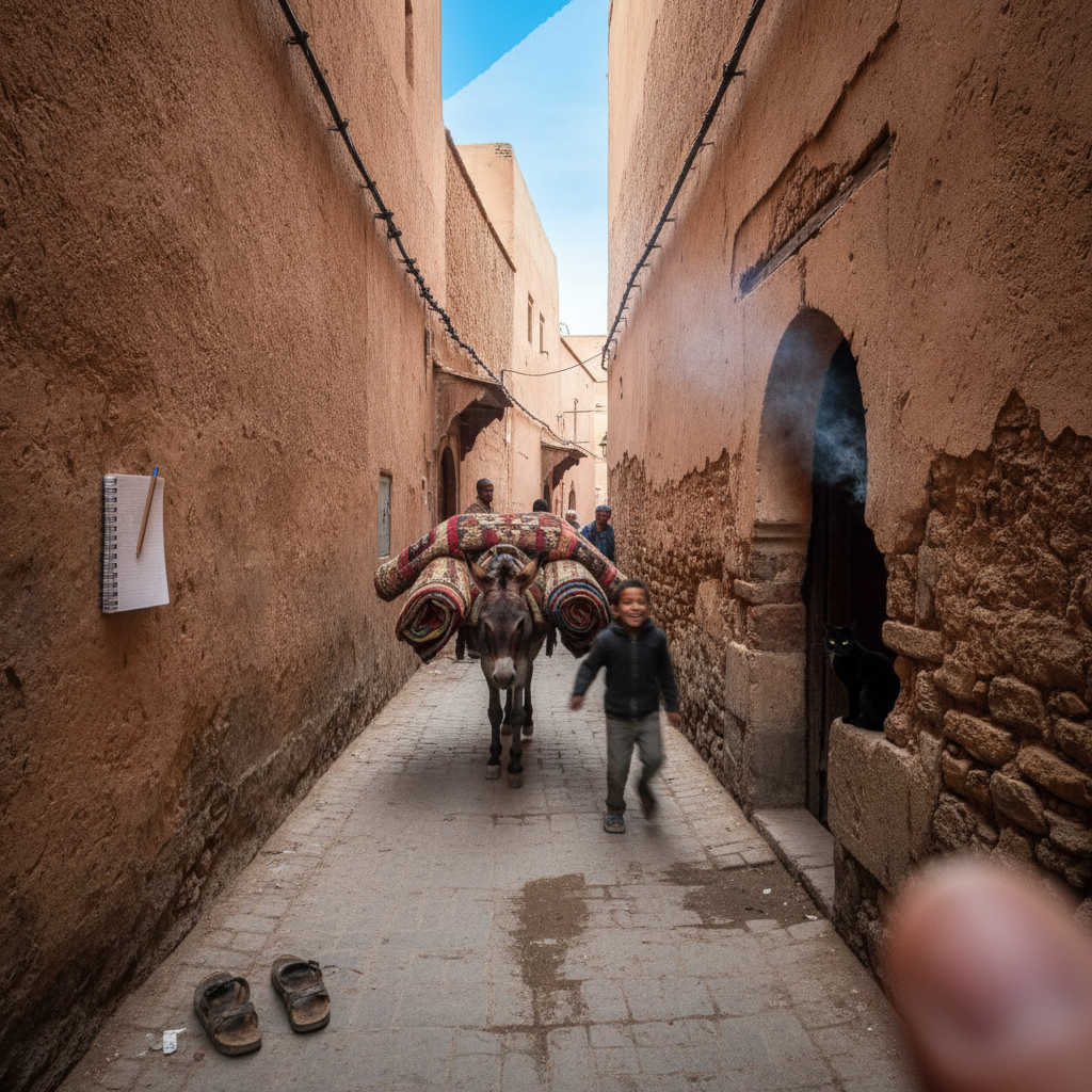 Marrakech medina alley AI-generated photoreal reference