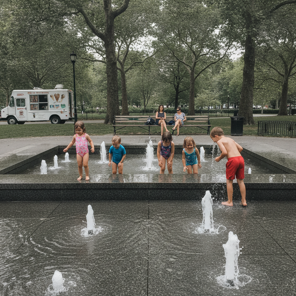 Kids dipping fingers in summer AI-generated photoreal reference