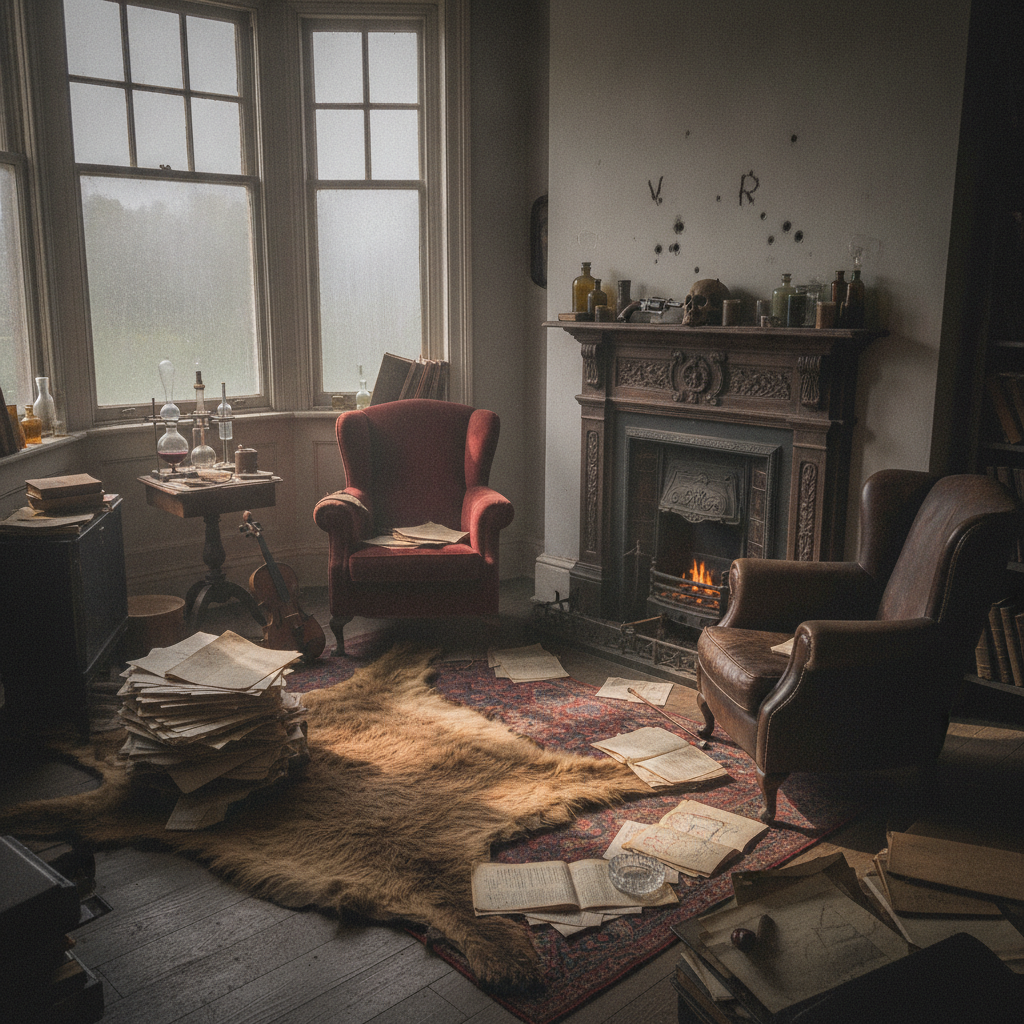 Sherlock Holmes 221B sitting room AI-generated photoreal reference