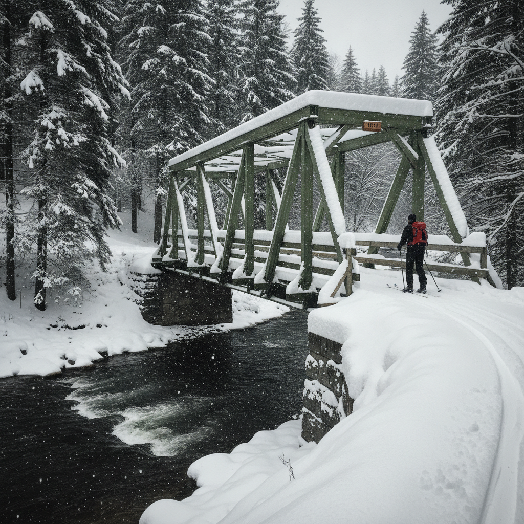 Bavarian Forest Bridge in Snow AI-generated photoreal reference