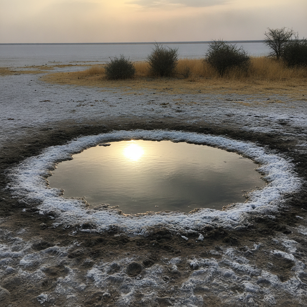 Etosha waterhole at pan edge, Namibia AI-generated photoreal reference