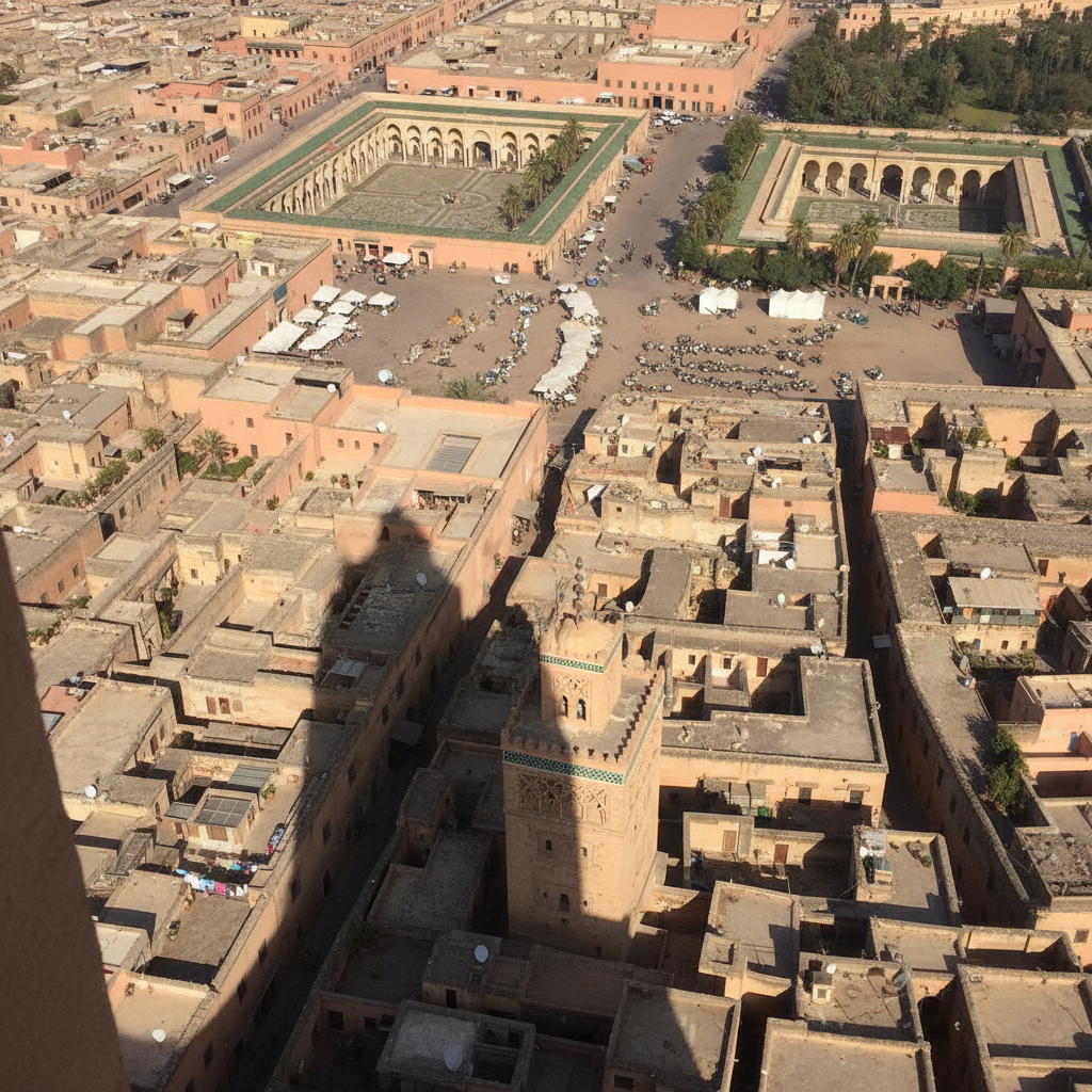 Marrakech Medina from Above the Koutoubia AI-generated photoreal reference