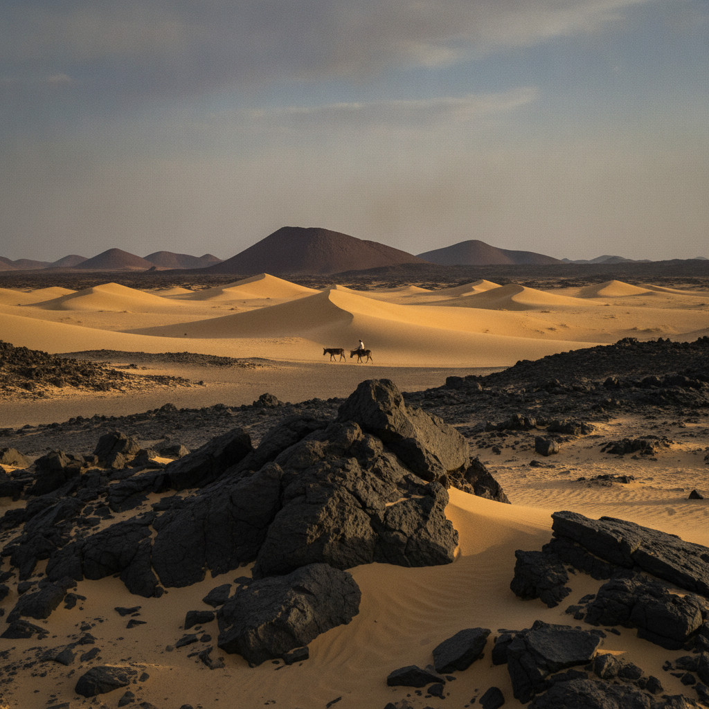 Bayuda volcanic dunes, Sudan AI-generated photoreal reference