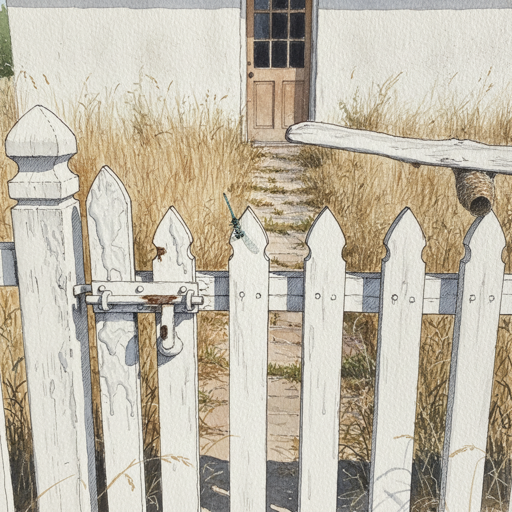 Painted-shut gate at an abandoned cottage example 1