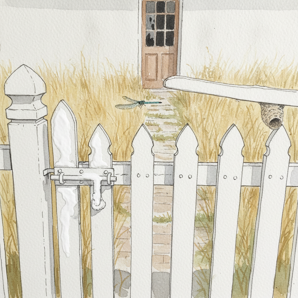 Painted-shut gate at an abandoned cottage example 2