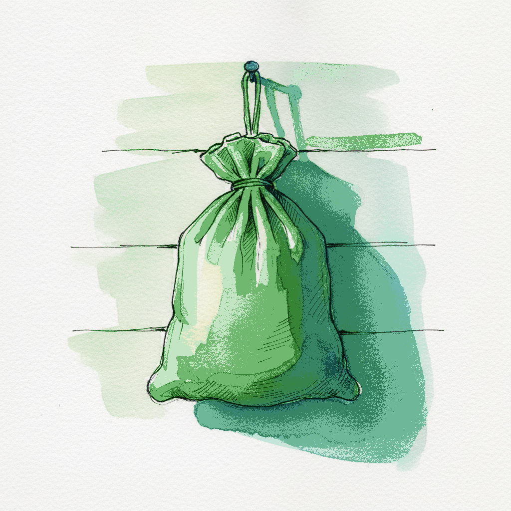 Burlap sack hanging from a nail example 3