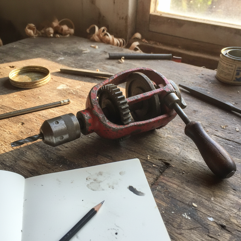 Eggbeater hand drill AI-generated photoreal reference