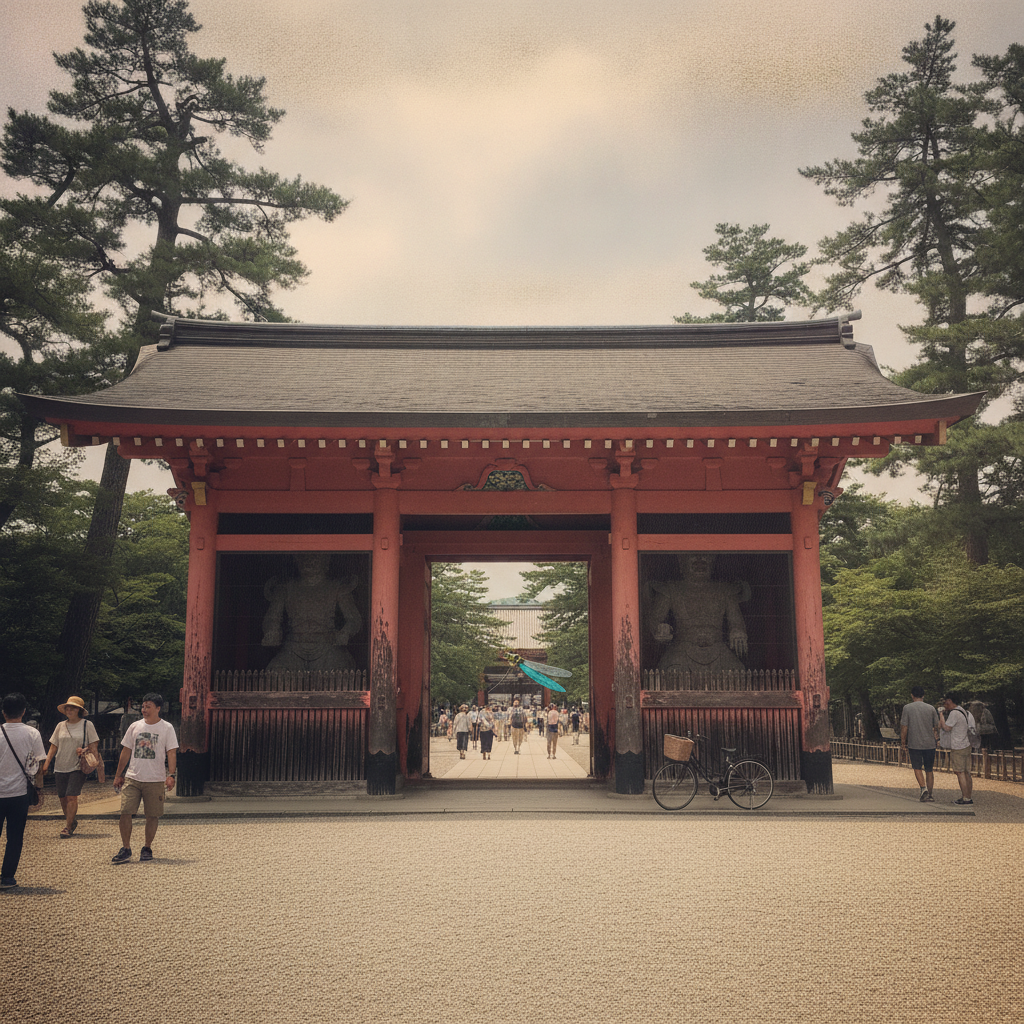 Niomon at Kennin-ji, summer cicada noon AI-generated photoreal reference