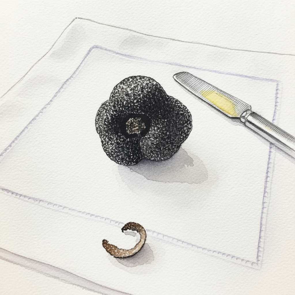 Black Truffle on White Napkin example 1