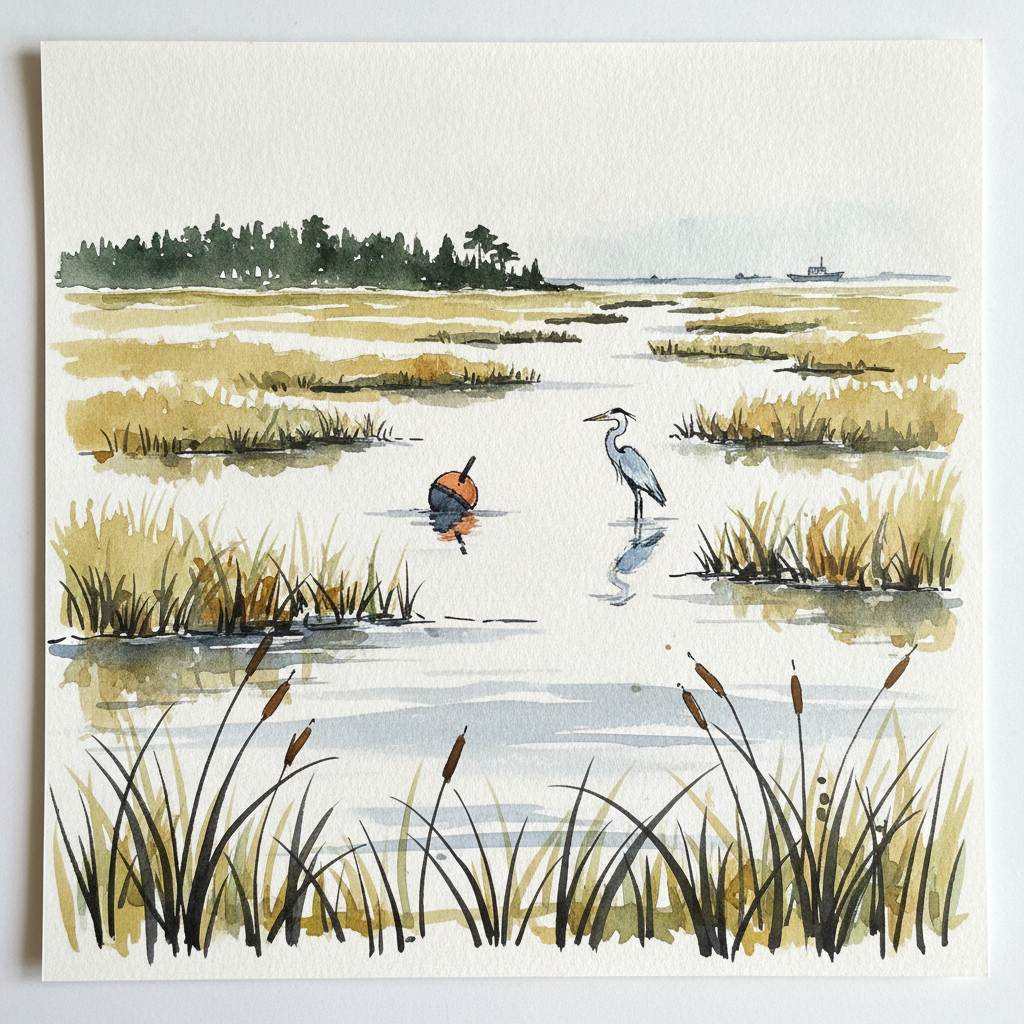 Chesapeake Bay reed marsh at high tide, Smith Island, Maryland example 2
