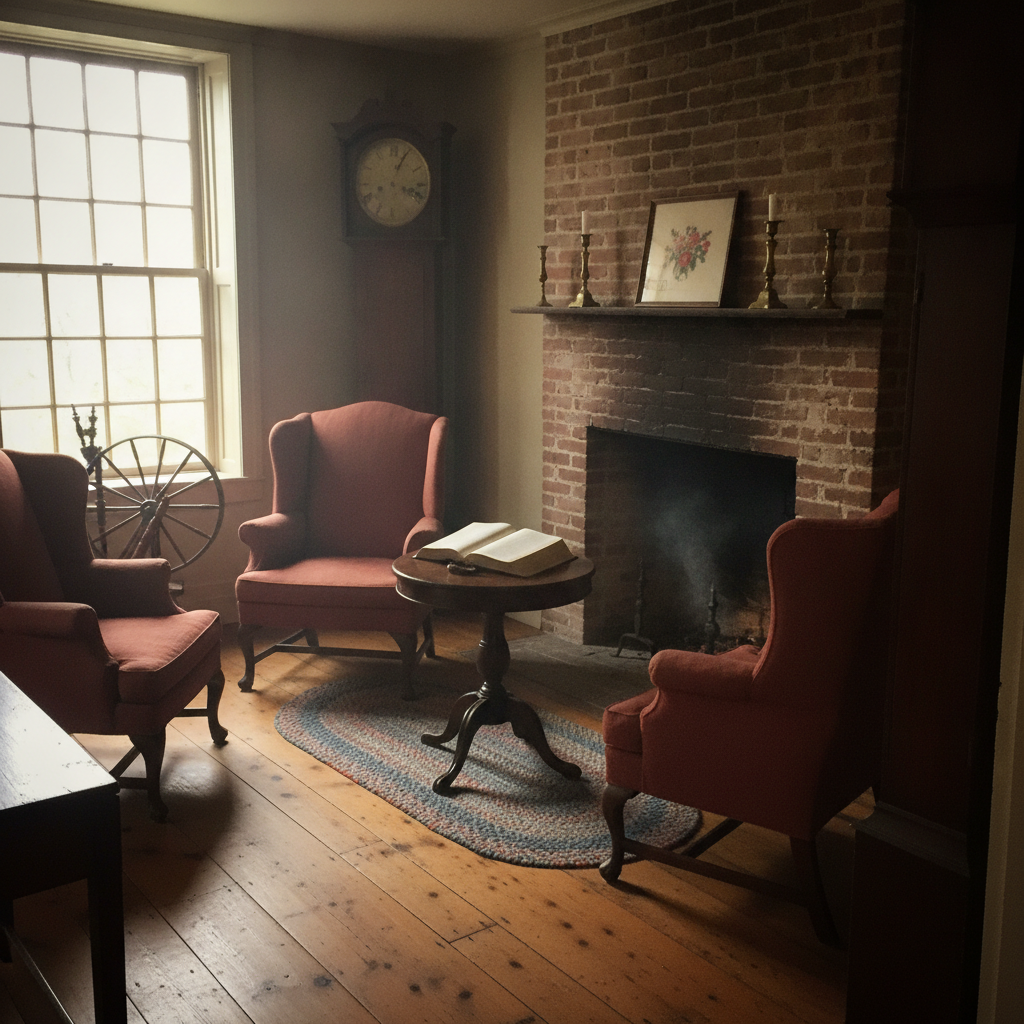 New England colonial parlor AI-generated photoreal reference