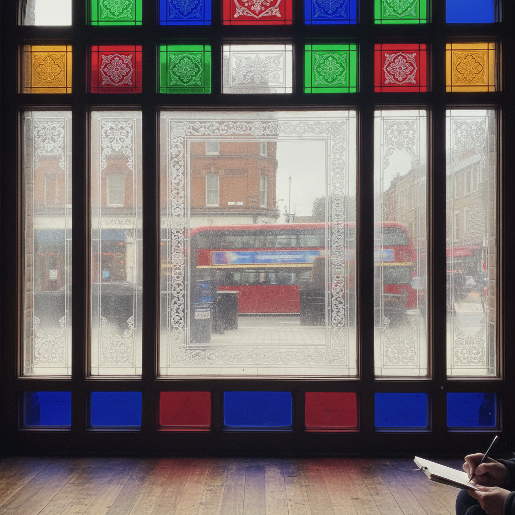 Secular Pub Window AI-generated photoreal reference