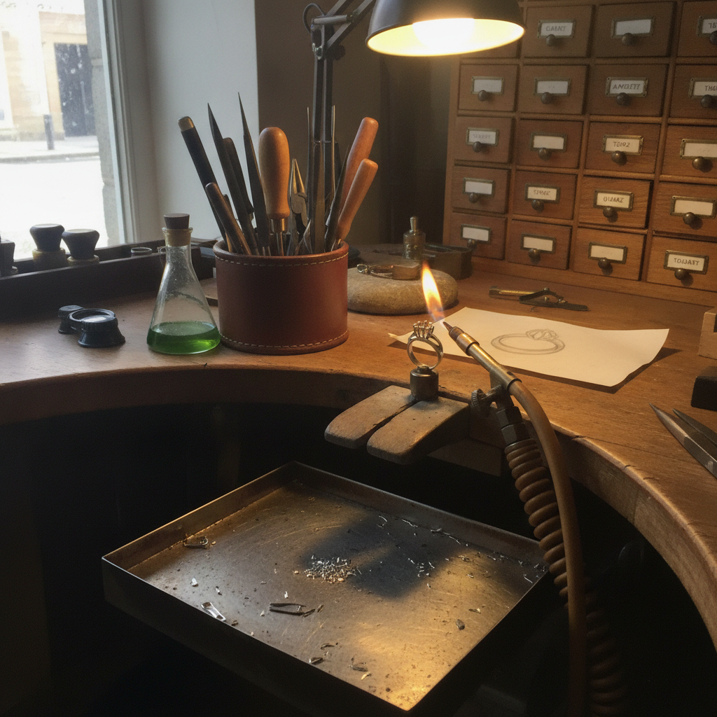 Jewelry studio with bench AI-generated photoreal reference