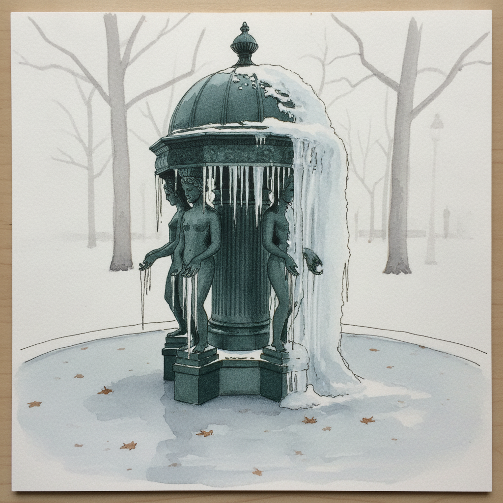 Wallace fountain in winter ice example 1