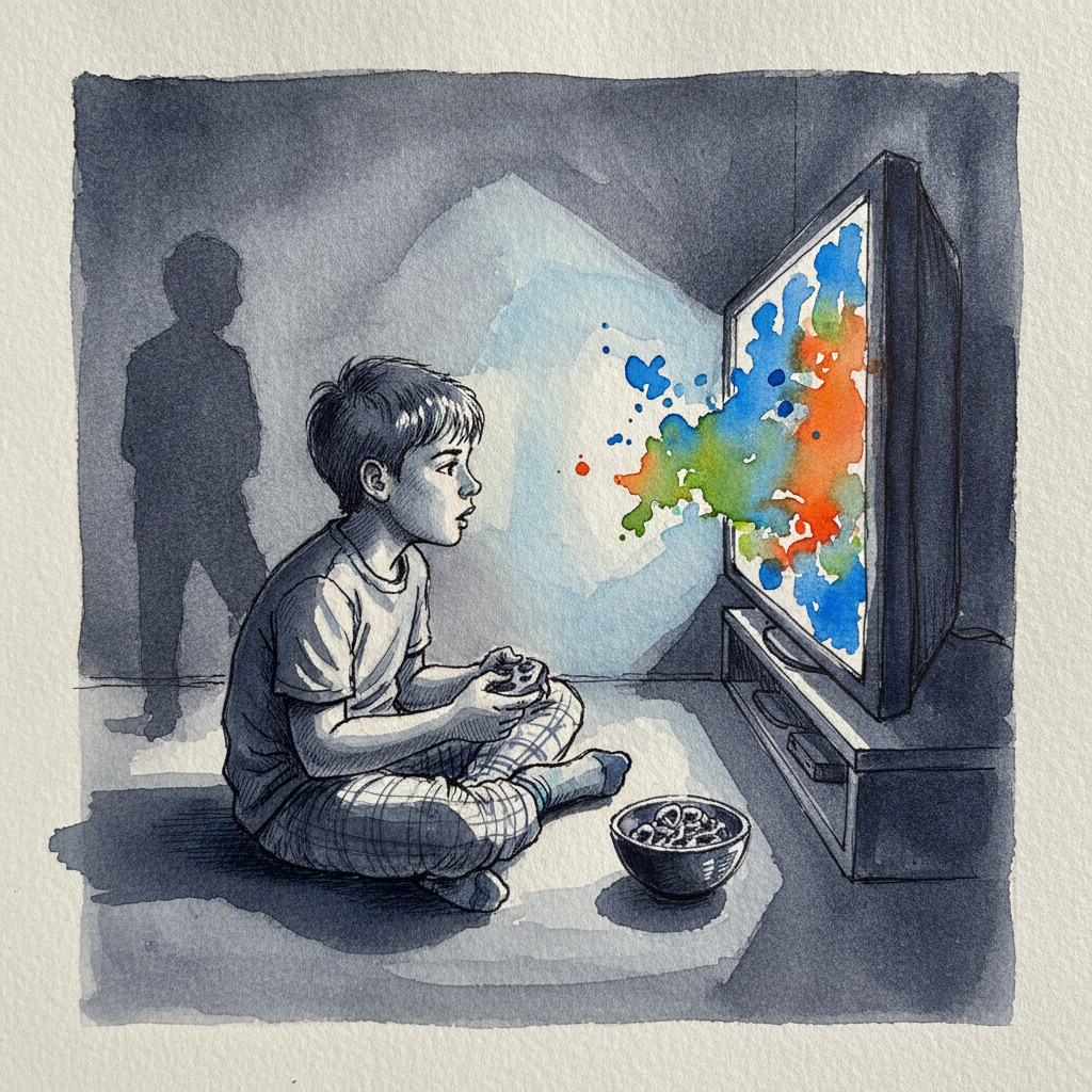 Kid playing video game example 1