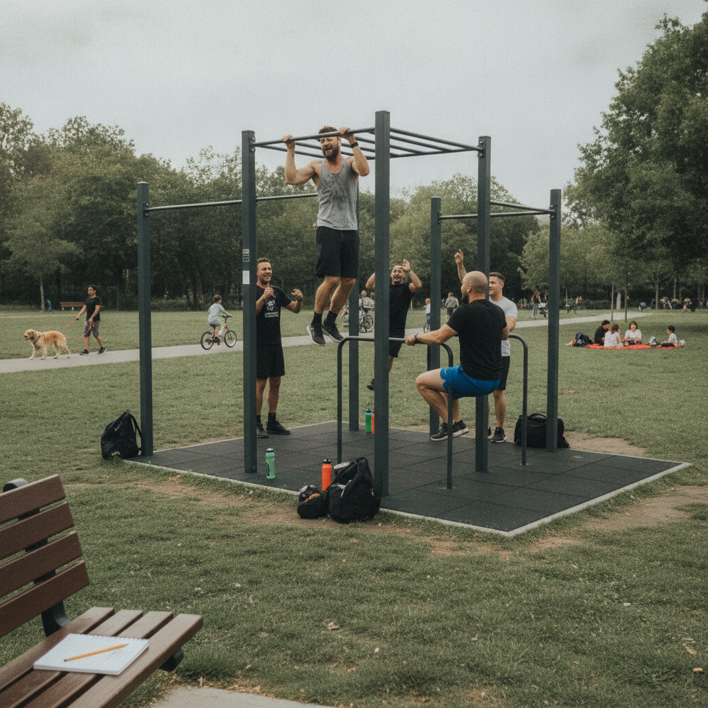 Park with calisthenics rig AI-generated photoreal reference