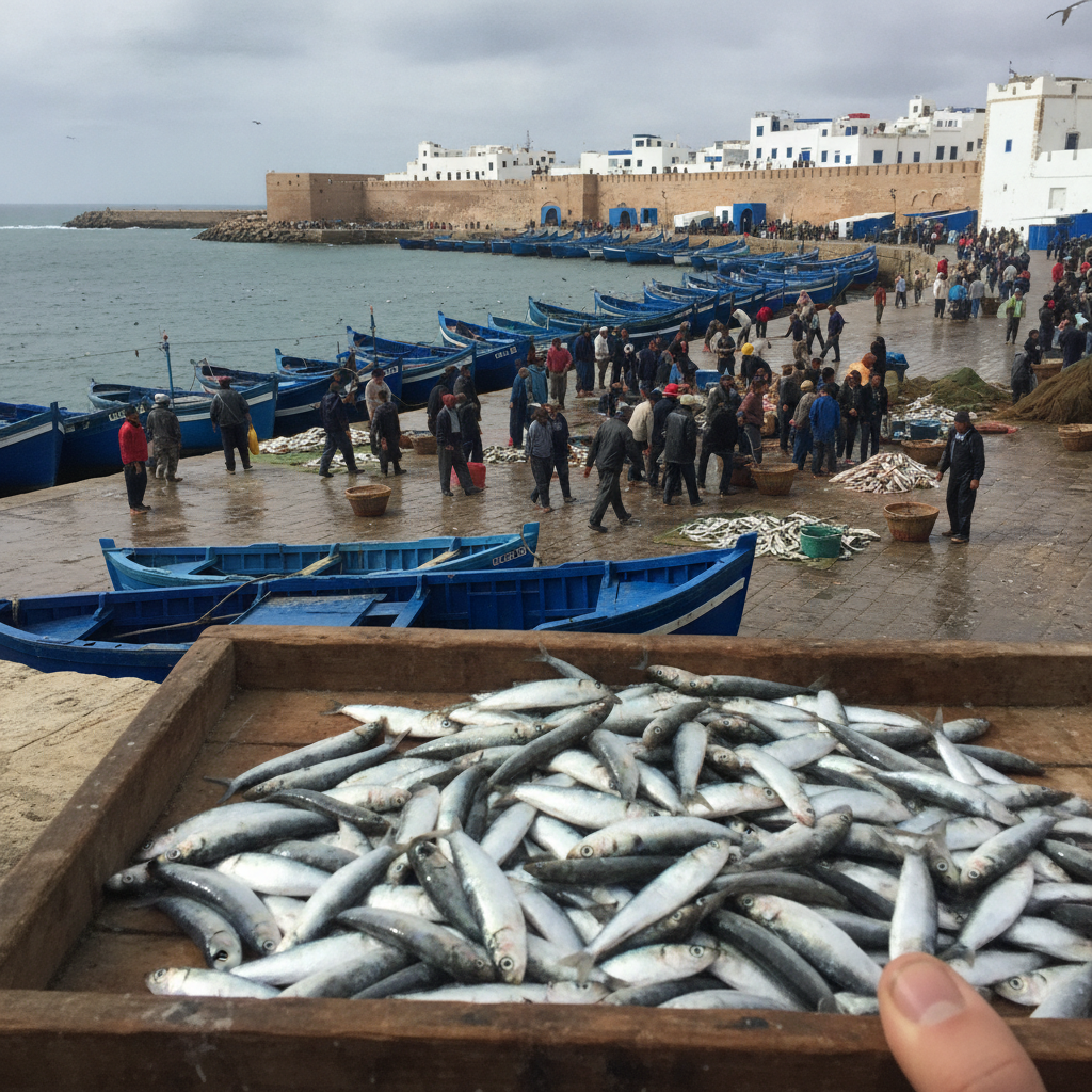 Essaouira harbor, Morocco, at midday AI-generated photoreal reference
